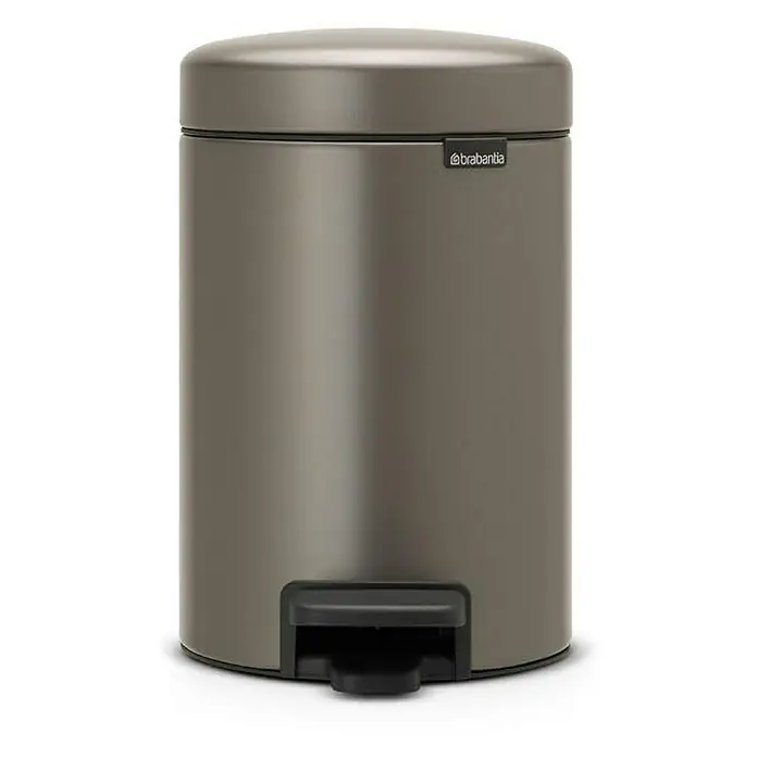 Proregal Treteimer Brabantia Klassischer Tretmülleimer mit Soft-Verschluss - 3 l, Metall, Platin - Ein stilvoller, grauer Brabantia Tretmülleimer. Der Abfallbehälter ist zylindrisch und verfügt über einen schwarzen Fußpedal für einfache Bedienung.