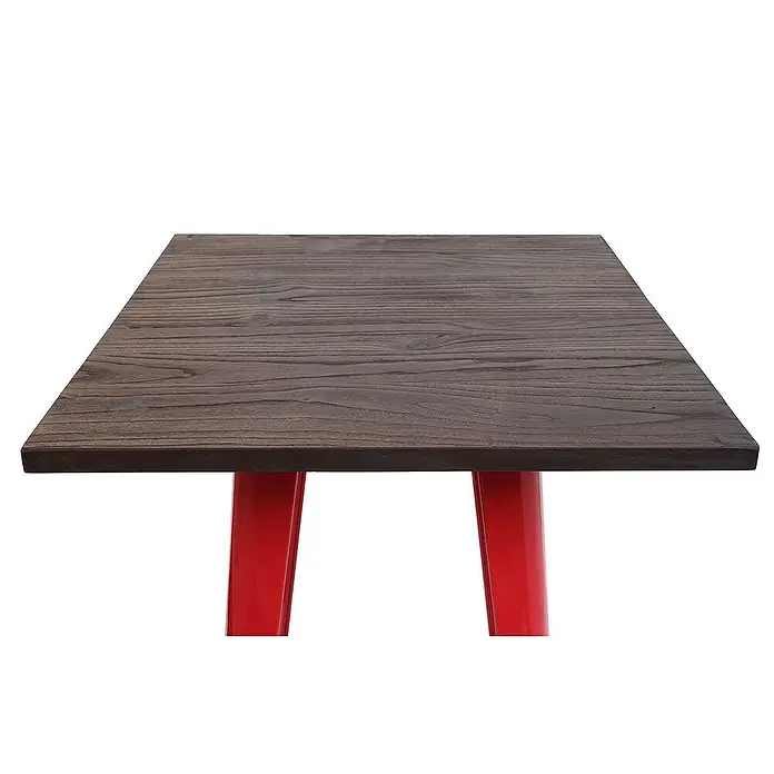 Chefgastro Garten-Stehtisch mit Holz-Tischplatte - L x B x H: 60 x 60 x 107 cm, Eckig, Rot - Quadratischer Tisch mit dunkler Holzplatte und roten Beinen. Ideal für Küche oder Esszimmer.