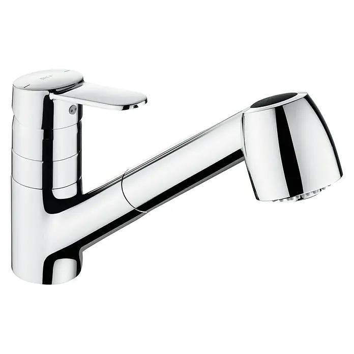 Roca Mitos Grifo de cocina - Extensible, Cromo, Brillante - Grifo de cocina brillante con rociador extraíble, perfecto para cocinas modernas. Fácil operación y diseño elegante.