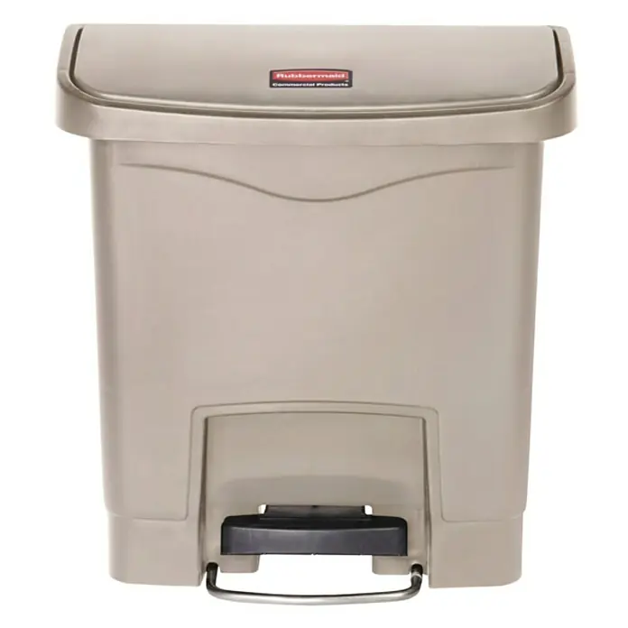 Proregal Treteimer Rubbermaid Slim Jim Step On Container Front Step Pedal-Abfalleimer - 15 l, Kunststoff, Beige - Beige Rubbermaid Treteimer für den gewerblichen Gebrauch mit Pedal und Deckel mit Markenlogo.
