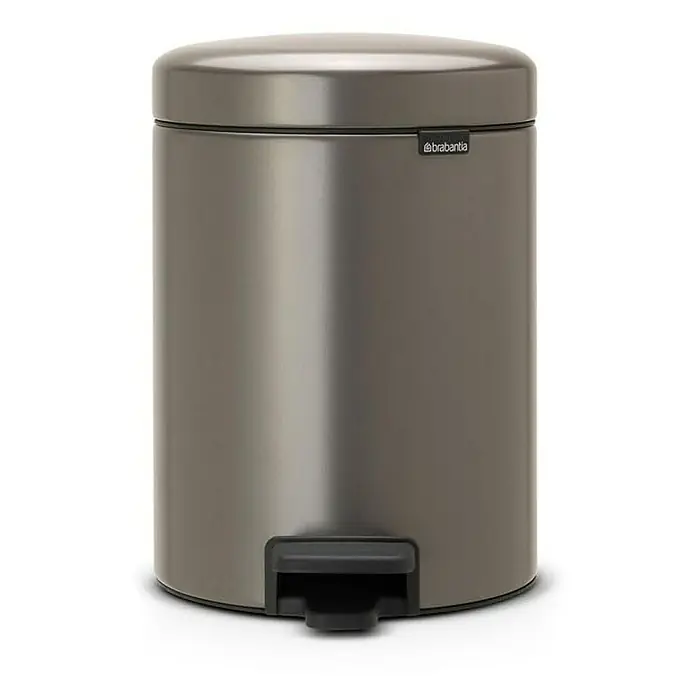 Proregal Treteimer Brabantia Klassischer Tretmülleimer mit Soft-Verschluss - 5 l, Metall, Platin - Ein stilvoller, grauer Brabantia Treteimer mit Pedal und sanft schließendem Deckel. Ideal für Badezimmer oder Küche.