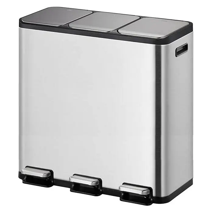 Proregal Treteimer - 45 l, Edelstahl, Silber - Der Mülleimer mit drei Fächern ist ideal für die Mülltrennung. Er verfügt über ein Fußpedal und einen Deckel aus Edelstahl.