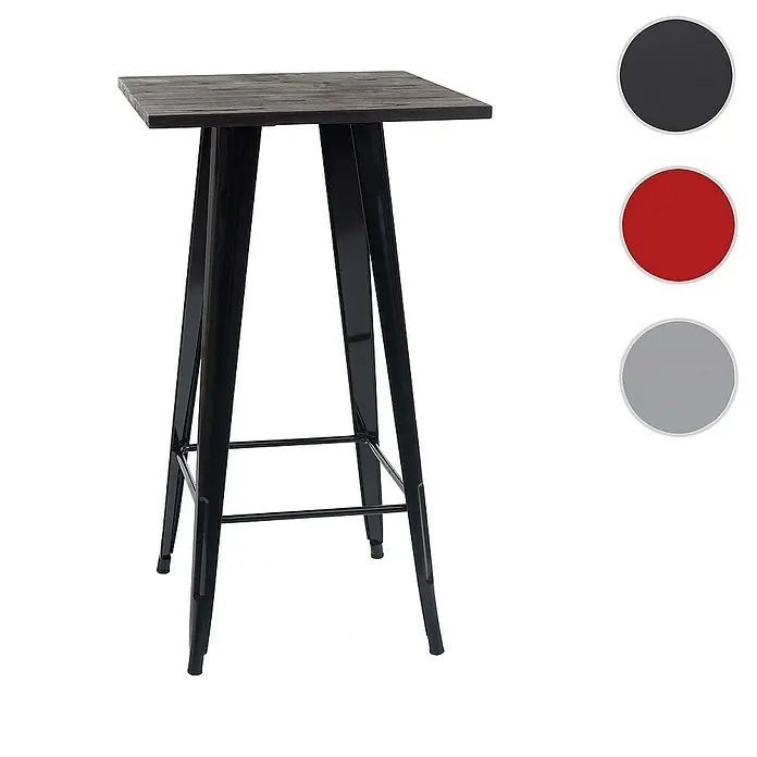 Chefgastro Garten-Stehtisch mit Holz-Tischplatte - L x B x H: 60 x 60 x 107 cm, Eckig, Grau - Abbildung eines quadratischen, schwarzen Bistrotisches mit Fussstütze und optionalen Farbfeldern.