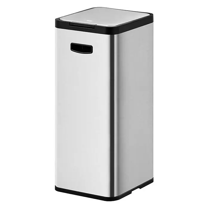 Proregal Treteimer Kompakter und funktionaler Treteimer aus mattgrauem Edelstahl - 30 l, Edelstahl, Silber - Silberner, rechteckiger Treteimer mit schwarzem Deckel und Griff. Ideal für Küche und Bad.