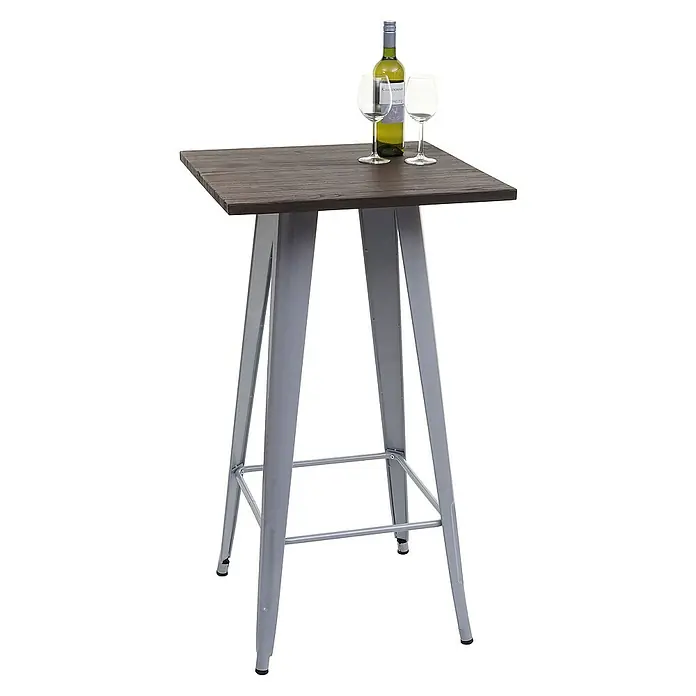 Chefgastro Garten-Stehtisch mit Holz-Tischplatte - L x B x H: 60 x 60 x 107 cm, Eckig, Grau - Dieser Stehtisch mit seiner Holzplatte und dem stabilen Metallgestell ist eine ideale Ergänzung für jeden Raum, perfekt für Weinproben.