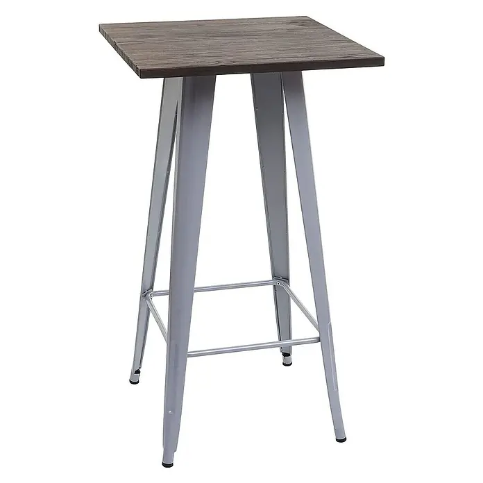 Chefgastro Garten-Stehtisch mit Holz-Tischplatte - L x B x H: 60 x 60 x 107 cm, Eckig, Grau - Quadratischer Stehtisch mit dunkler Holzplatte und grauem Metallgestell. Ideal für Küche oder Bar.