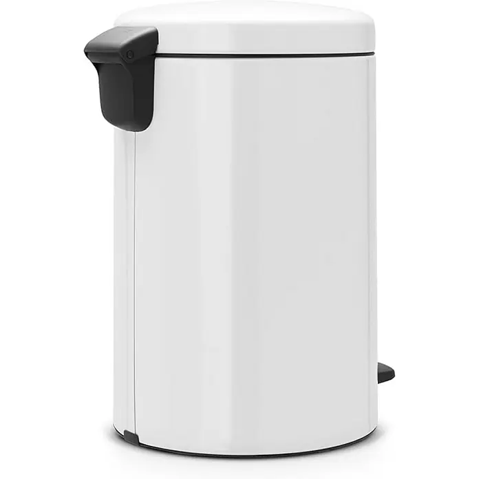 Proregal Treteimer Brabantia Klassischer Tretmülleimer mit Soft-Verschluss - 20 l, Metall, Weiß - Bild eines weißen Brabantia Tretabfallbehälters mit schwarzem Pedal und Griff. Ideal für Bad oder Küche, robust und stilvoll.