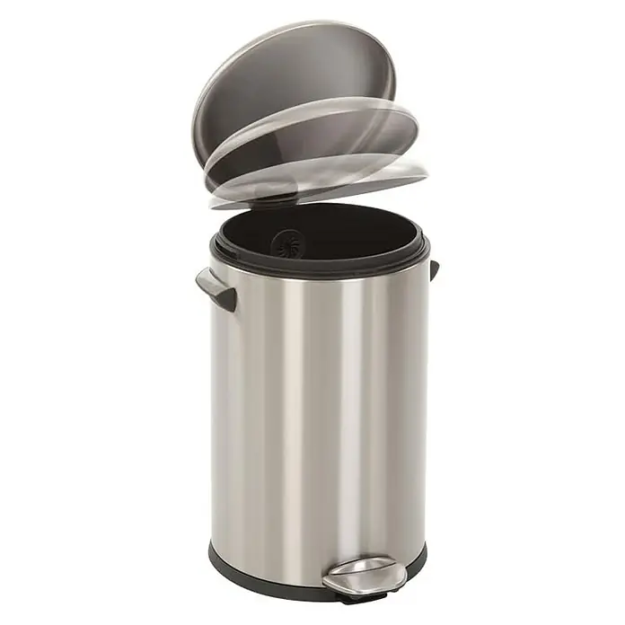 Proregal Treteimer Retro Treteimer mit markanten Griffen und Kugelkappe - 12 l, Kunststoff, Silber - Dieser silberne Treteimer aus Edelstahl mit offenem Deckel ist perfekt für Küche oder Bad.