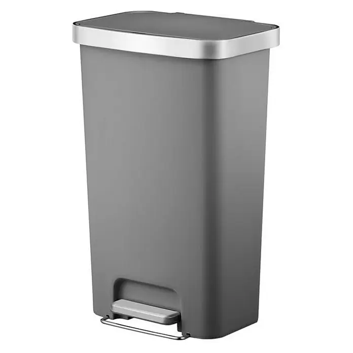 Proregal Treteimer Funktionale Treteimer aus Kunststoff mit Soft-Close-Deckel - 45 l, Kunststoff, Weiß - Grauer Treteimer mit silbernem Deckelrand und Pedal für hygienische Abfallentsorgung im Haushalt oder Büro.