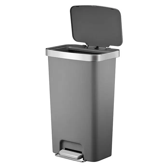 Proregal Treteimer Funktionale Treteimer aus Kunststoff mit Soft-Close-Deckel - 45 l, Kunststoff, Weiß - Grauer Tretabfalleimer mit offenem Deckel und silbernem Rand, ideal für Küche oder Bad. Praktisch und stilvoll für jeden Raum.