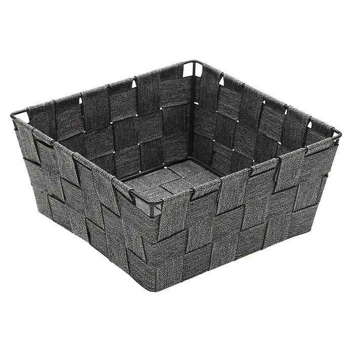 Versa Cesta de tela - L x An x Al: 19 x 19 x 9 cm, Gris, Polipropileno - Cesta de almacenamiento tejida gris con estructura metálica negra resistente, ideal para organizar objetos en el hogar.