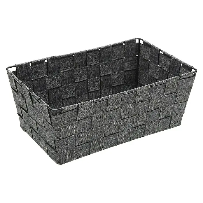 Versa Cesta de tela - L x An x Al: 27 x 17 x 10,5 cm, Gris, Polipropileno - Cesta de almacenamiento rectangular gris hecha de material tejido con marco resistente. Ideal para organizar diversos objetos del hogar.