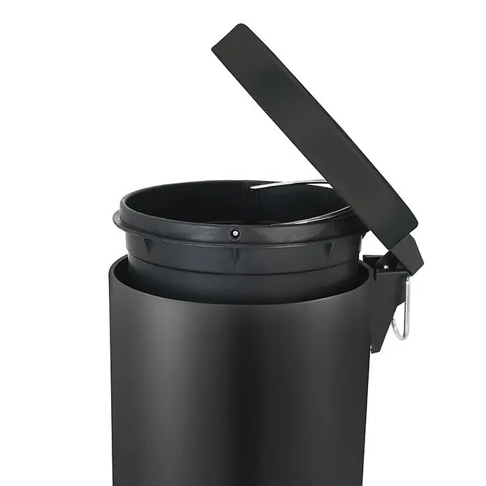 Proregal Treteimer Runder Tretabfallsammler mit herausnehmbaren Kunststoff-Inneneimer - 12 l, Metall, Schwarz - Schwarzer Treteimer mit offenem Deckel, ideal für Bad oder Küche. Er bietet eine saubere und hygienische Lösung für Abfälle im Alltag.