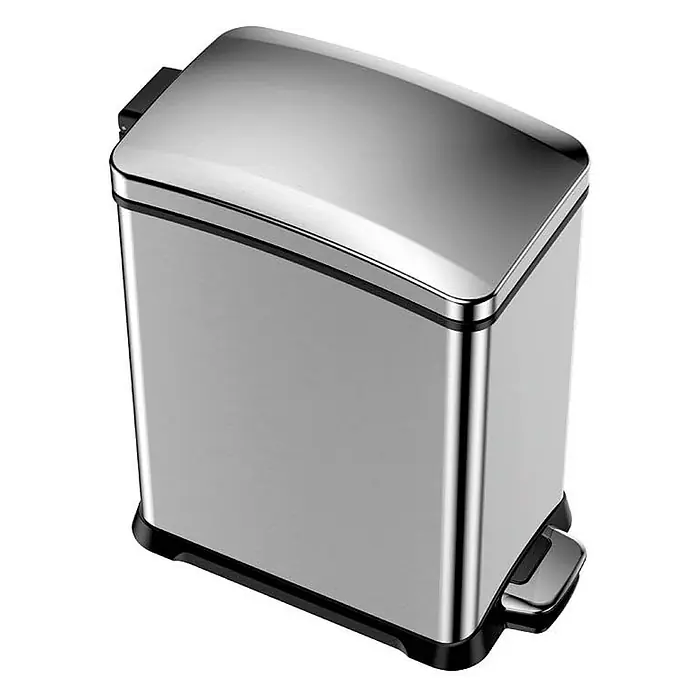 Proregal Treteimer Rechteckiger Treteimer aus gebürstetem Edelstahl - 15 l, Edelstahl, Silber - Ein moderner, silberner Tretmülleimer aus Edelstahl mit einem schwarzen Sockel und einem Fußpedal zum einfachen Öffnen.