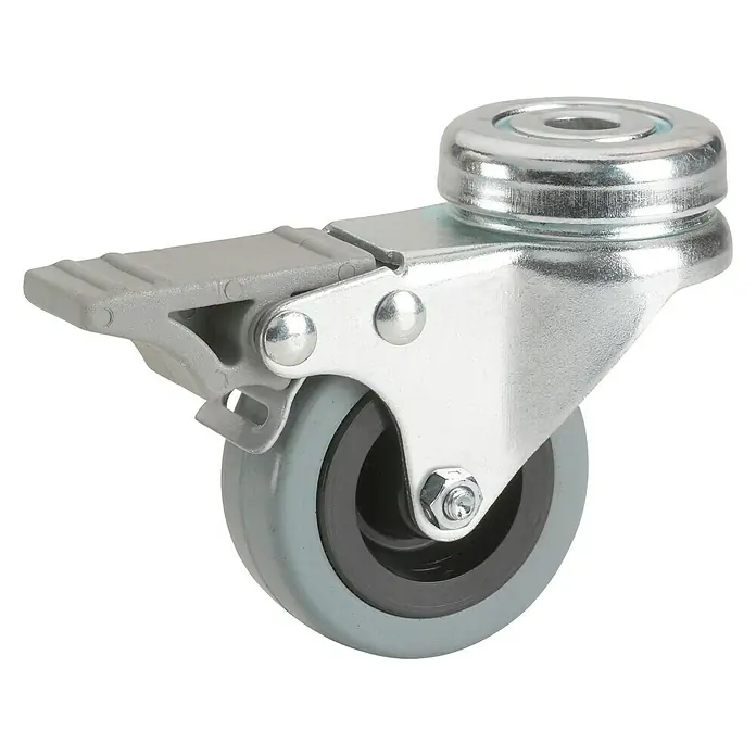 Stabilit Apparate-Lenkrolle - Durchmesser Rollen: 50 mm, Traglast: 45 kg, Material Rad: Gummi, Mit Rückenloch und Feststeller, Gleitlager - Schwenkrolle mit Bremse für Möbel und Geräte, ideal für den Einsatz in Werkstätten und im Haushalt.