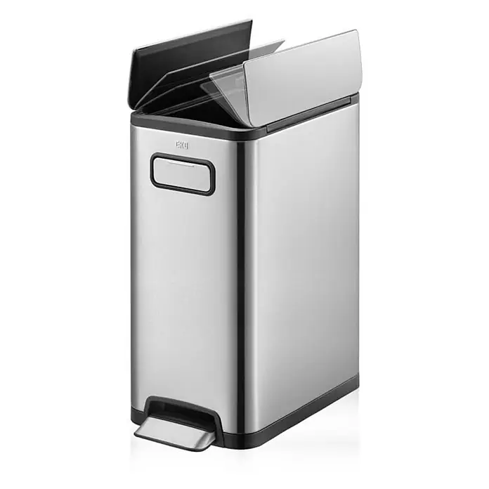 Proregal Treteimer Modern designter Treteimer zur Abfallscheidung aus gebürstetem Edelstahl - 30 l, Edelstahl, Edelstahl - Ein EKO Phantom Mülleimer aus Edelstahl mit Fußpedal und geteiltem Deckel für einfache Abfallentsorgung.