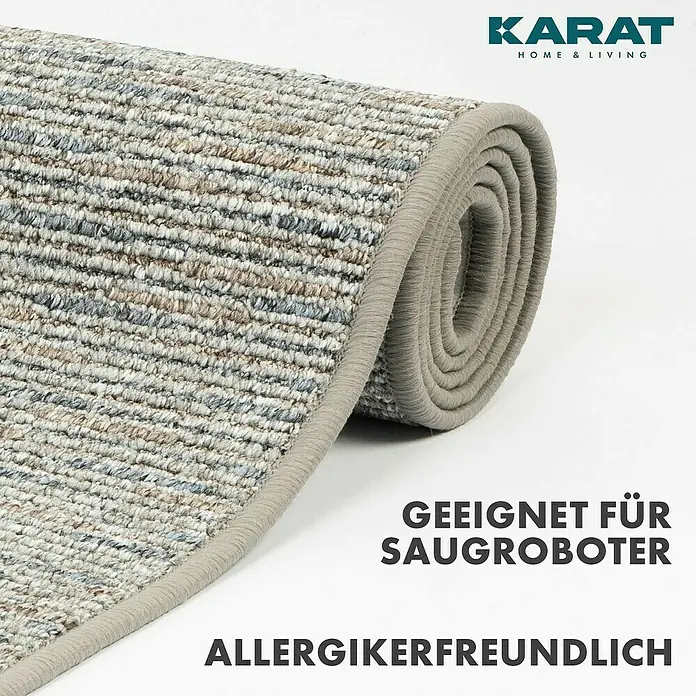 Flachgewebeteppich Geneva - Silbergrau, 200 x 200 cm, 100 % Polypropylen - Rollteppich der Marke KARAT Home & Living in Grau, geeignet für Saugroboter und Allergiker.