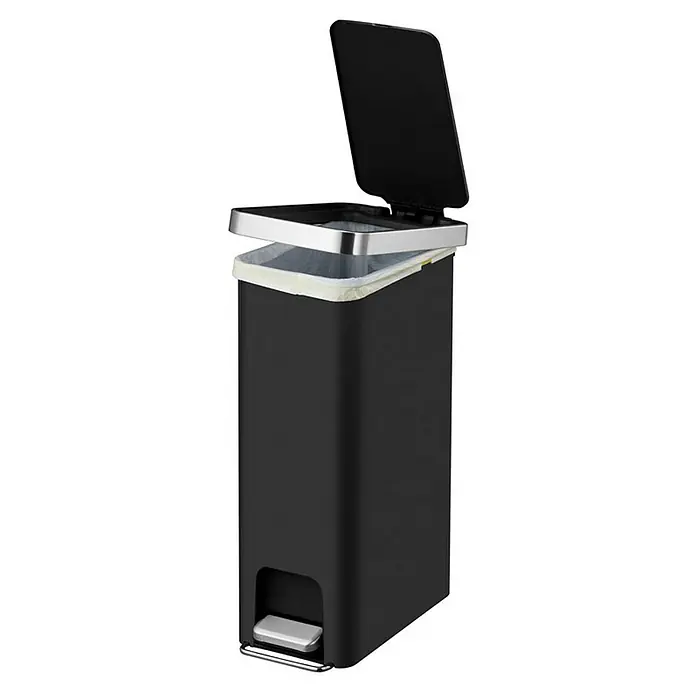 Proregal Treteimer Funktionale Treteimer aus Kunststoff mit Soft-Close-Deckel - 40 l, Kunststoff, Schwarz - Schwarzer Treteimer mit offenem Deckel und eingesetztem Müllbeutel für eine einfache Abfallentsorgung.