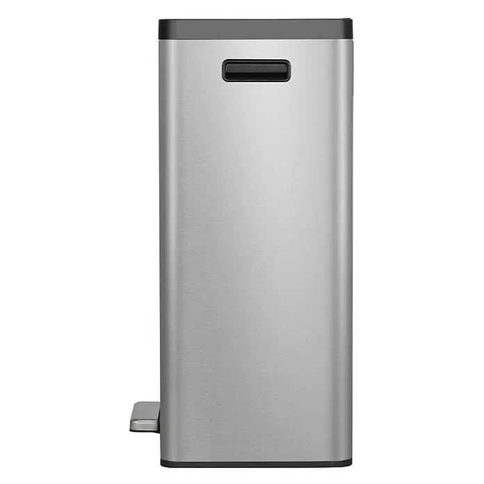 Proregal Treteimer - 45 l, Edelstahl, Silber - Silberfarbener, rechteckiger Treteimer aus Edelstahl mit schwarzem Deckel und Fußpedal für hygienische Abfallentsorgung.