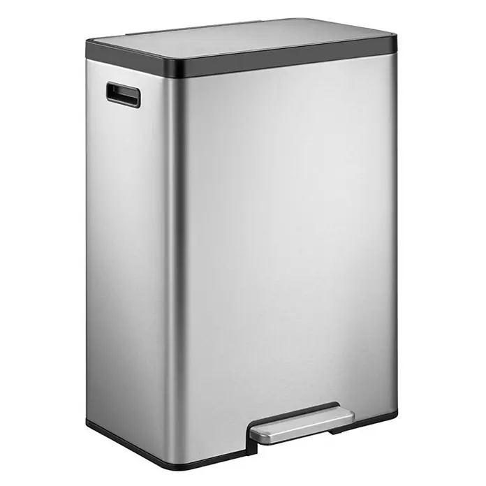 Proregal Treteimer - 45 l, Edelstahl, Silber - Silberner, rechteckiger Treteimer mit schwarzem Deckel und Trittpedal, ideal für Küche oder Bad, vereint Funktionalität mit modernem Design.