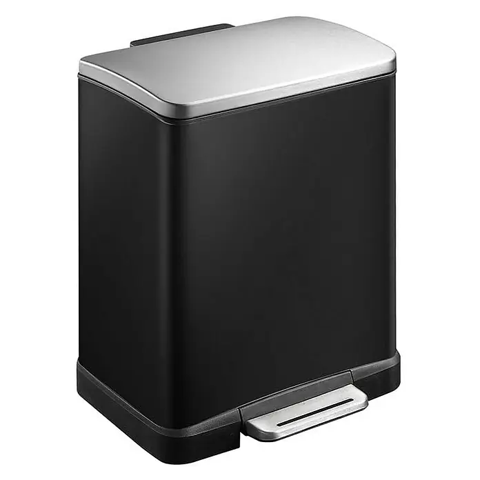 Proregal Treteimer Stilvoller rechteckiger Treteimer mit extra breitem Pedal - 46 l, Edelstahl, Weiß, Deckel Edelstahl - Ein stilvoller, schwarzer Treteimer mit silbernem Deckel und Pedal. Perfekt für Küche oder Bad, um Abfall diskret und hygienisch zu entsorgen.