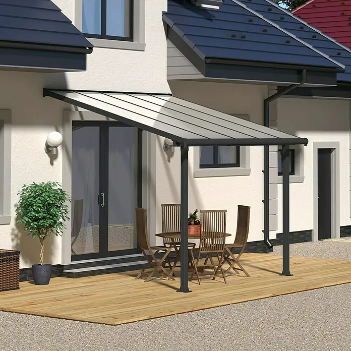 Palram – Canopia Terrassenüberdachung Olympia - B x T: 307 x 300 cm, Anthrazitgrau, Polycarbonat, Transparent - Ein stilvoller Terrassenüberdachung bietet Schutz und erweitert den Wohnraum im Freien. Die Überdachung sorgt für Komfort im Garten.