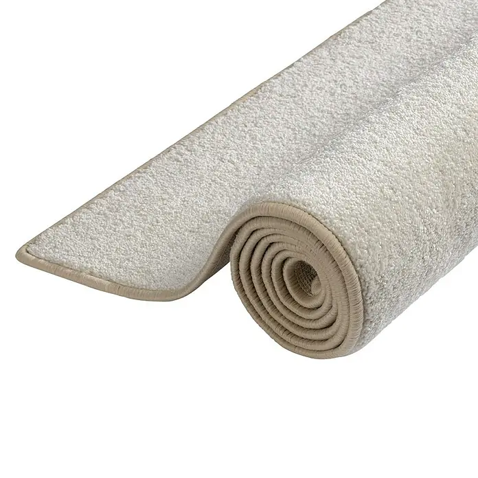 Kurzflorteppich Sundae - Creme, 200 x 200 cm, 100 % Polypropylen - Gerollter, cremefarbener Teppich mit beigefarbenen Akzenten, der eine weiche Textur und elegante Optik für jeden Raum bietet.