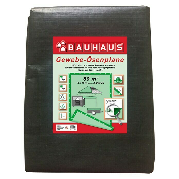 BAUHAUS Gewebe-Ösenplane (Maße: 8 x 10 m, Grammatur: 210 g/m², Polyethylen)