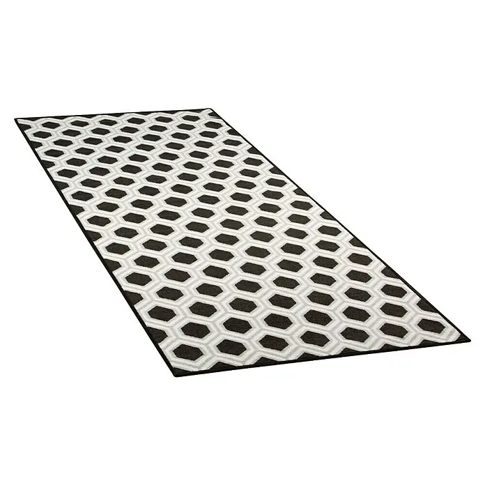 Teppichläufer Bangor - Schwarz/Weiß, 350 x 80 cm, 100 % Polyamid - Dieser Teppich verfügt über ein stilvolles, sechseckiges Muster in Schwarz und Weiß, das jedem Raum einen modernen Touch verleiht.