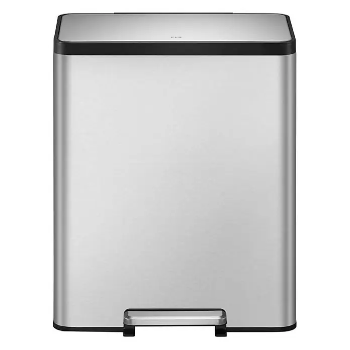 Proregal Treteimer - 60 l, Edelstahl, Silber - Eleganter, rechteckiger Edelstahl-Treteimer mit schwarzem Rand und praktischem Fußpedal für hygienische Abfallentsorgung.