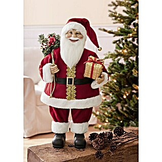 Weihnachtsmann mit Geschenk und Tanne (Höhe: 60 cm, Rot, Mit Tannenausschnitt)