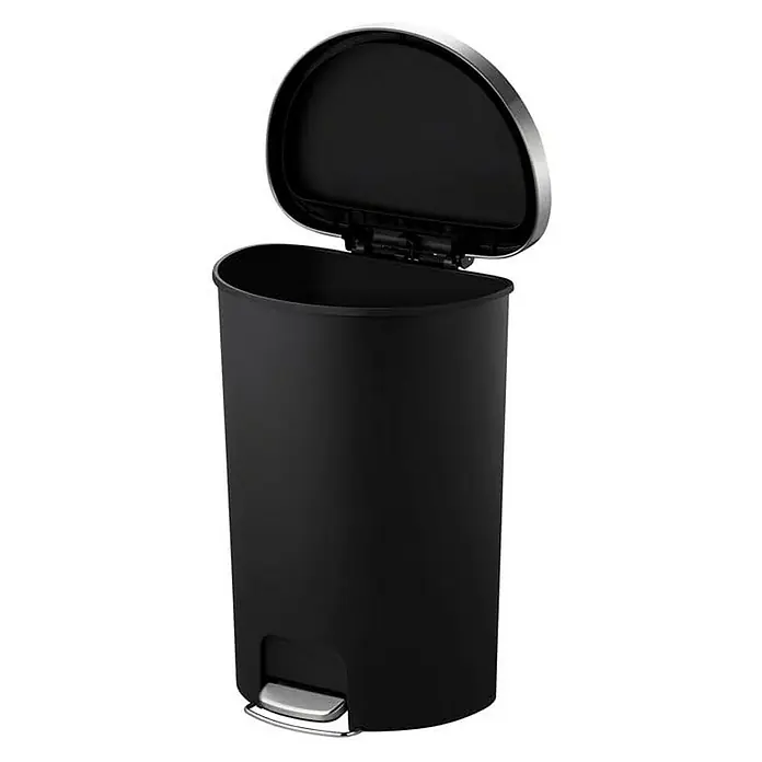 Proregal Treteimer Halbrunder Funktionale Treteimer aus Kunststoff mit Soft-Close-Deckel - 55 l, Kunststoff, Schwarz - Schwarzer Treteimer mit silbernem Pedal und offenem Deckel für hygienische Abfallentsorgung im Haushalt.