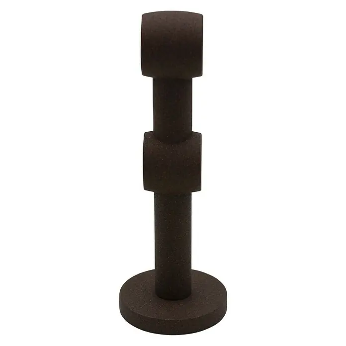 Expo Ambiente Doppelträger Noble - Rost, Geeignet für: Gardinenstangen Ø 20 mm, Länge: 13,4 cm - Ein brauner, skulpturaler Türstopper aus Metall, der auf einem weißen Hintergrund steht und für einen modernen Look sorgt.