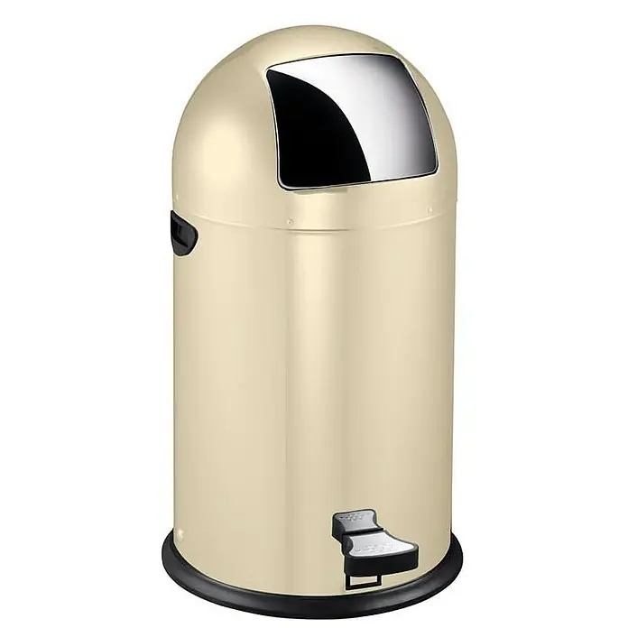 Proregal Treteimer - 33 l, Stahl, Creme - Eleganter, goldener Treteimer mit schwarzem Fußpedal und glänzendem Deckel für stilvolle Abfallentsorgung.