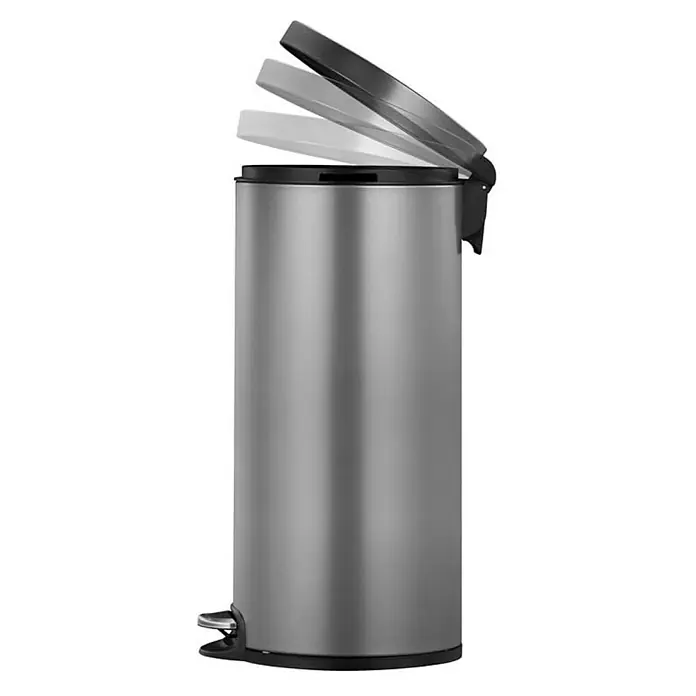 Proregal Treteimer - 30 l, Kunststoff, Platin - Dieser Pedal-Mülleimer aus Edelstahl hat ein robustes Design mit offenem Deckel, perfekt für jeden Raum.