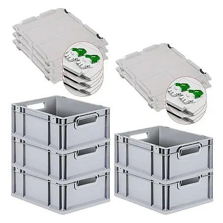 Proregal  Euroboxen-Set 5x Eurobox NextGen Economy mit Scharnierdeckel und grünen Verschlüssen