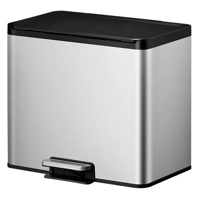 Proregal Treteimer - 29 l, Edelstahl, Silber - Silberfarbener, rechteckiger Treteimer mit schwarzem Deckel für den modernen Haushalt.