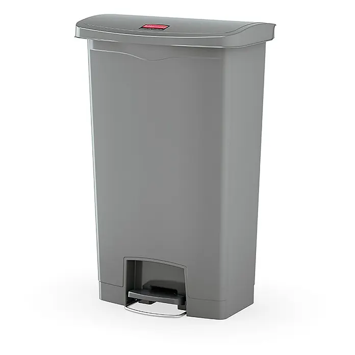 Proregal Treteimer Rubbermaid Slim Jim Step On Container Front Step Pedal-Abfalleimer - 68 l, Kunststoff, Grau - Grauer Treteimer mit Deckel. Der Mülleimer ist aus Kunststoff und hat ein Pedal zum Öffnen des Deckels. Praktisch und hygienisch.