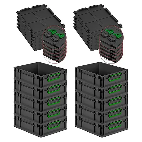 Proregal  Euroboxen-Set 10x Eurobox NextGen Color mit Scharnierdeckel und Verschlüssen