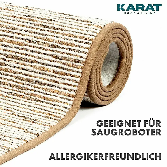 Flachgewebeteppich Geneva - Beige, 200 x 200 cm, 100 % Polypropylen - Gerollter, beiger Teppich mit Textur, geeignet für Allergiker und Saugroboter.