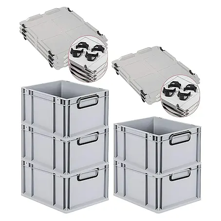Proregal  Euroboxen-Set 5x Eurobox NextGen Color mit Auflagedeckel und Schiebeschnappverschlüsse