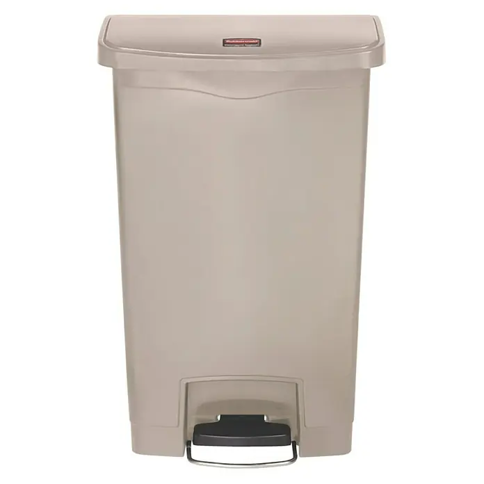 Proregal Treteimer Rubbermaid Slim Jim Step On Container Front Step Pedal-Abfalleimer - 50 l, Kunststoff, Beige - Ein beiger Rubbermaid Treteimer mit Deckel und Fußpedal für hygienische Abfallentsorgung.