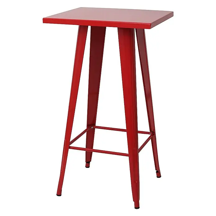 Chefgastro Garten-Stehtisch mit Metall-Tischplatte - Eckig, Rot - Roter, quadratischer Stehtisch mit einem schlanken Metallgestell und einer robusten Tischplatte, ideal für moderne Einrichtungen.