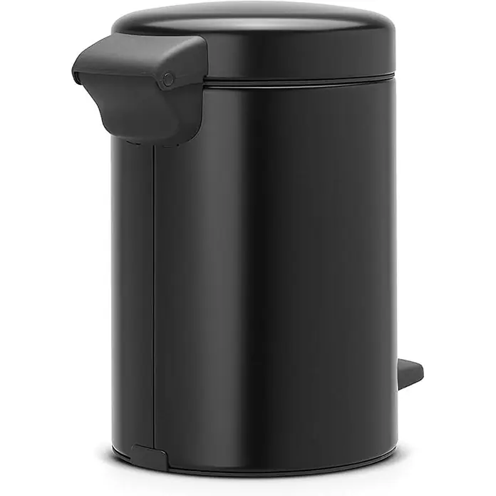 Proregal Treteimer Brabantia Klassischer Tretmülleimer mit Soft-Verschluss - 3 l, Metall, Metallik Schwarz - Ein schwarzer Treteimer mit rundem Deckel und Fußpedal. Ideal für Bad oder Küche, bietet er praktische und stilvolle Abfallentsorgung.