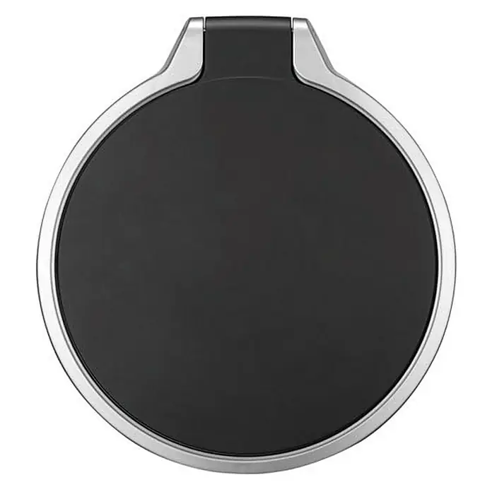 Proregal Treteimer Treteimer aus mattem Edelstahl - 35 l, Edelstahl, Silber - Deckel eines Mülleimers mit silbernem Rand und schwarzer Mitte.