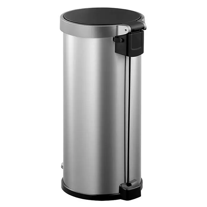 Proregal Treteimer Treteimer aus mattem Edelstahl - 35 l, Edelstahl, Silber - Silberner Treteimer mit schwarzem Deckel und Pedal zur einfachen Müllentsorgung.