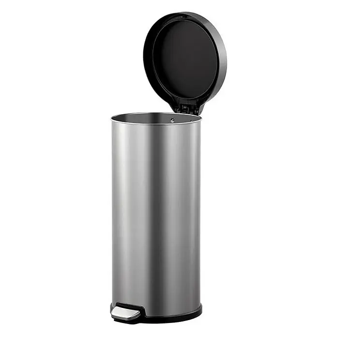 Proregal Treteimer Treteimer aus mattem Edelstahl - 35 l, Edelstahl, Silber - Silberner Treteimer mit schwarzem Deckel. Ideal für Badezimmer oder Küche, bietet dieser Mülleimer Stil und Funktionalität mit seinem Fußpedal.