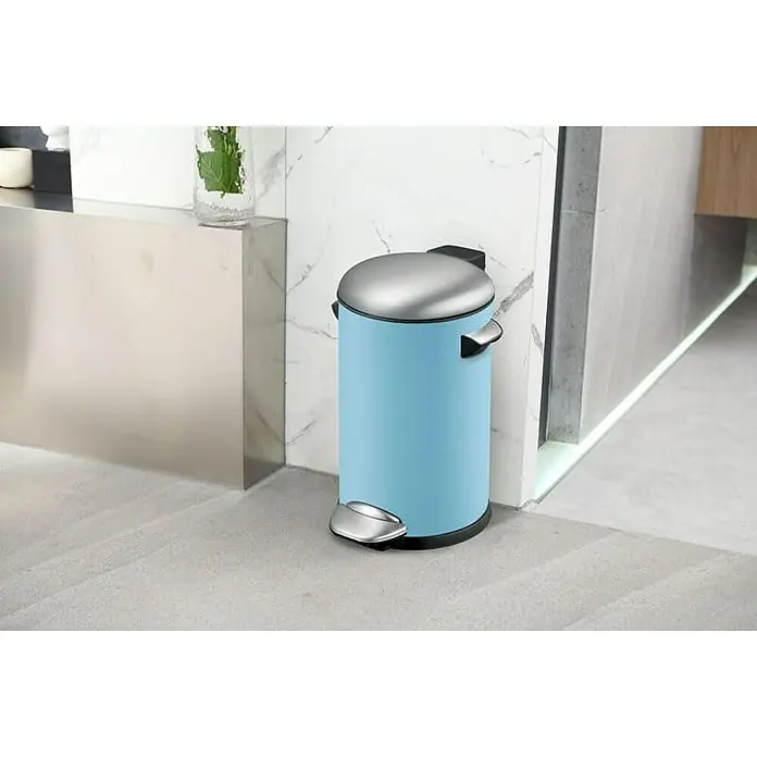 Proregal Treteimer Retro Treteimer mit markanten Griffen und Kugelkappe - 12 l, Kunststoff, Hellblau - Stilvoller, hellblauer Treteimer mit silbernem Deckel und Fußpedal. Ideal für Badezimmer oder Küche, kombiniert Funktionalität mit modernem Design.