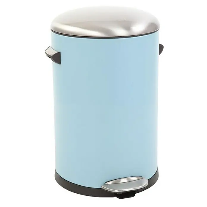 Proregal Treteimer Retro Treteimer mit markanten Griffen und Kugelkappe - 12 l, Kunststoff, Hellblau - Ein hellblauer Tretabfalleimer mit silberfarbenem Deckel und Pedal. Der Abfalleimer ist zylindrisch und hat seitliche Griffe.