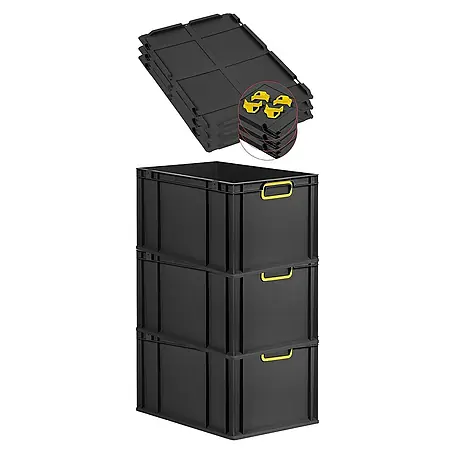 Proregal  Euroboxen-Set 3x Eurobox NextGen Color mit Auflagedeckel und Schiebeschnappverschlüsse